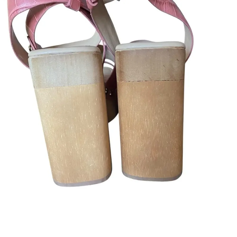 Sam Edelman Rosalind Ankle Strap Leather Wood Platform Stud Heel Sandals size 8